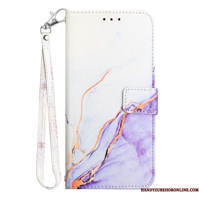 Leren Hoesje voor Sony Xperia 5 IV Marmer Met Lanyard