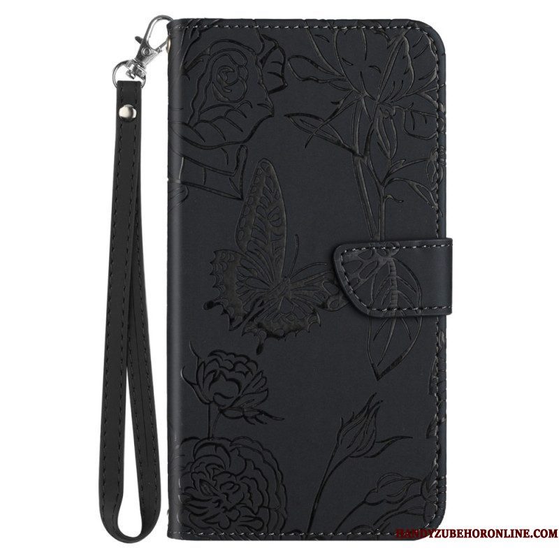 Leren Hoesje voor Sony Xperia 5 IV Vlinders Met Lanyard