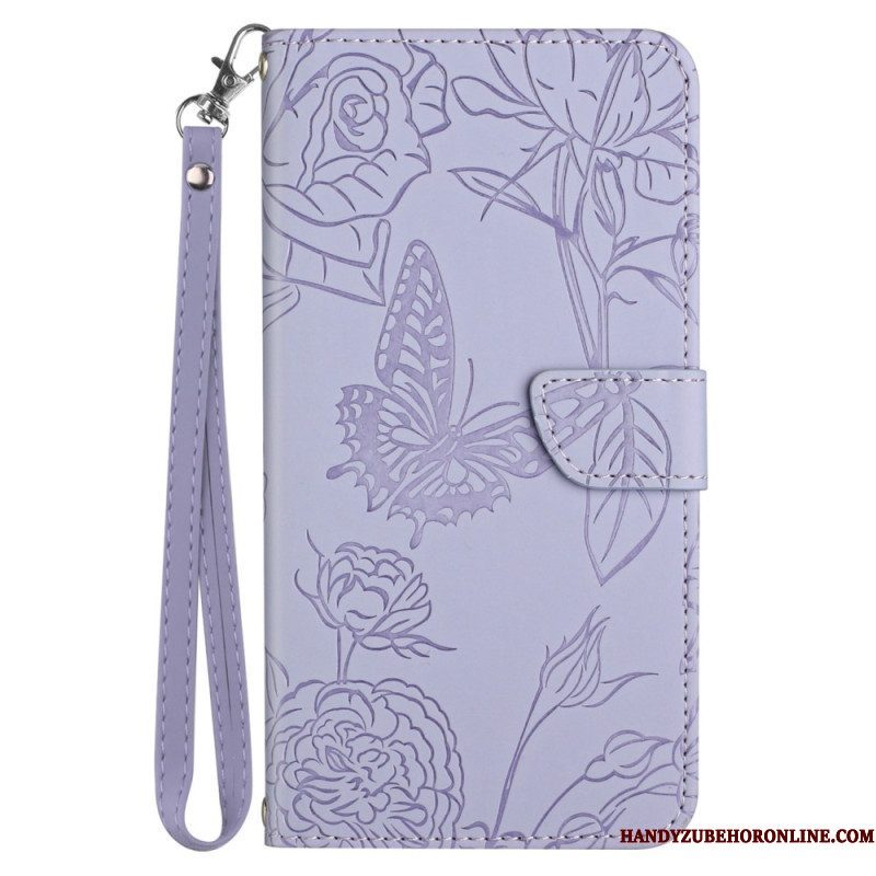 Leren Hoesje voor Sony Xperia 5 IV Vlinders Met Lanyard