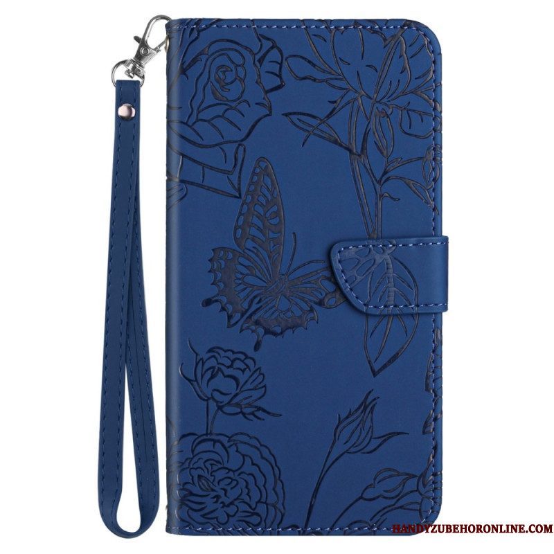 Leren Hoesje voor Sony Xperia 5 IV Vlinders Met Lanyard