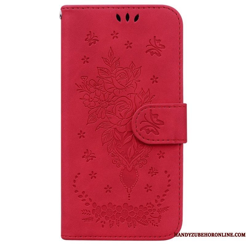 Leren Hoesje voor Xiaomi 12 / 12X Met Ketting Strappy Rozen En Vlinders