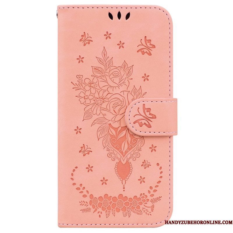 Leren Hoesje voor Xiaomi 12 / 12X Met Ketting Strappy Rozen En Vlinders