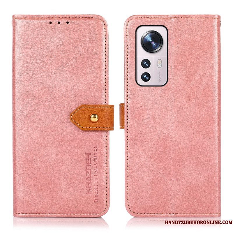 Leren Hoesje voor Xiaomi 12 Pro Tweekleurige Gouden Gesp Khazneh