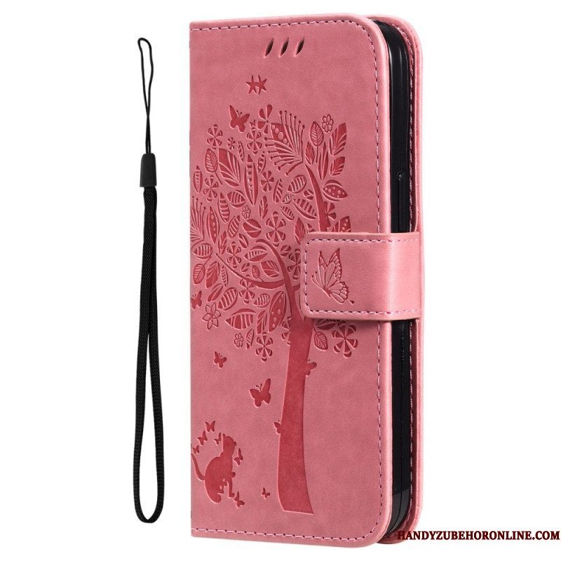 Leren Hoesje voor Xiaomi 12T / 12T Pro Met Ketting Kat Onder De String Tree