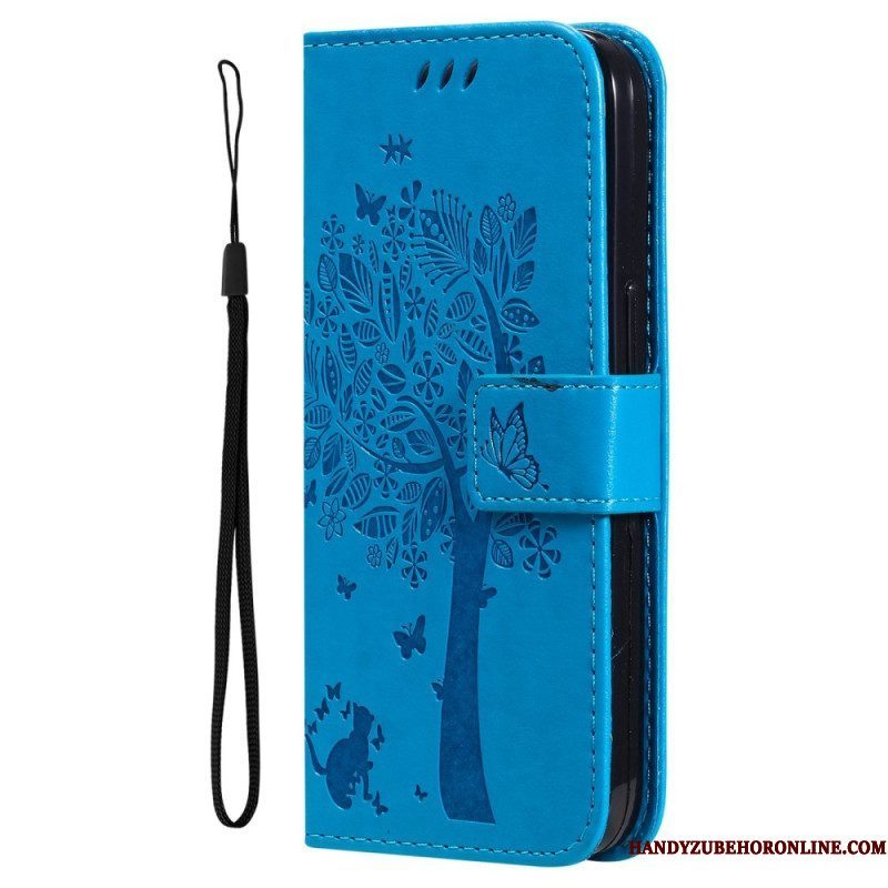 Leren Hoesje voor Xiaomi 12T / 12T Pro Met Ketting Kat Onder De String Tree