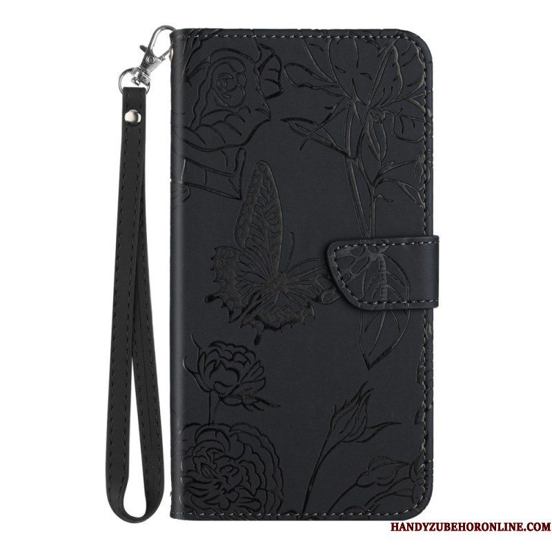 Leren Hoesje voor Xiaomi 13 Lite Vlinders En Lanyard