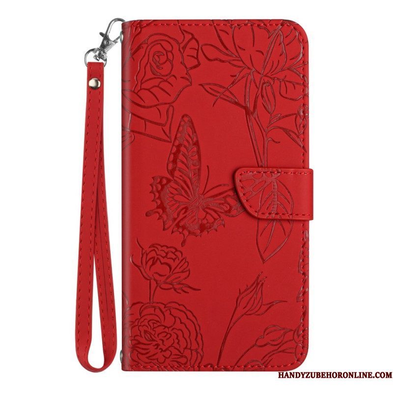 Leren Hoesje voor Xiaomi 13 Lite Vlinders En Lanyard