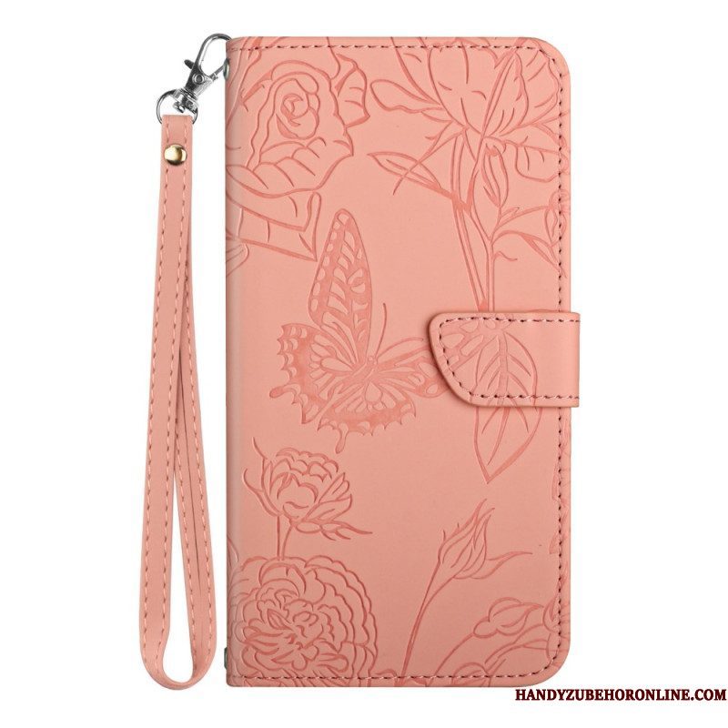 Leren Hoesje voor Xiaomi 13 Lite Vlinders En Lanyard