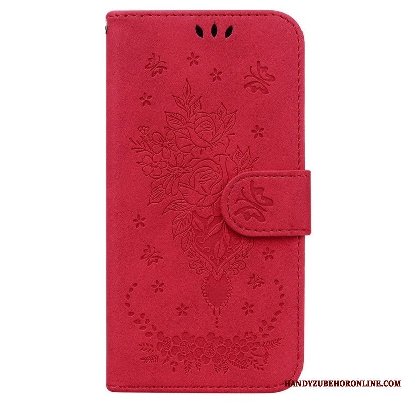 Leren Hoesje voor Xiaomi 13 Met Ketting Strappy Rozen En Vlinders