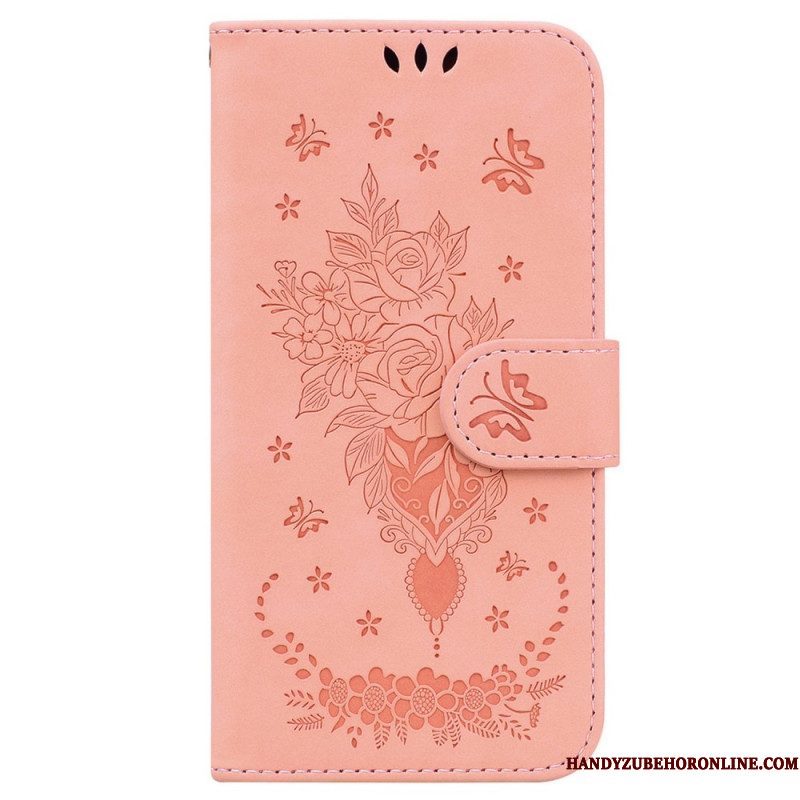 Leren Hoesje voor Xiaomi 13 Met Ketting Strappy Rozen En Vlinders