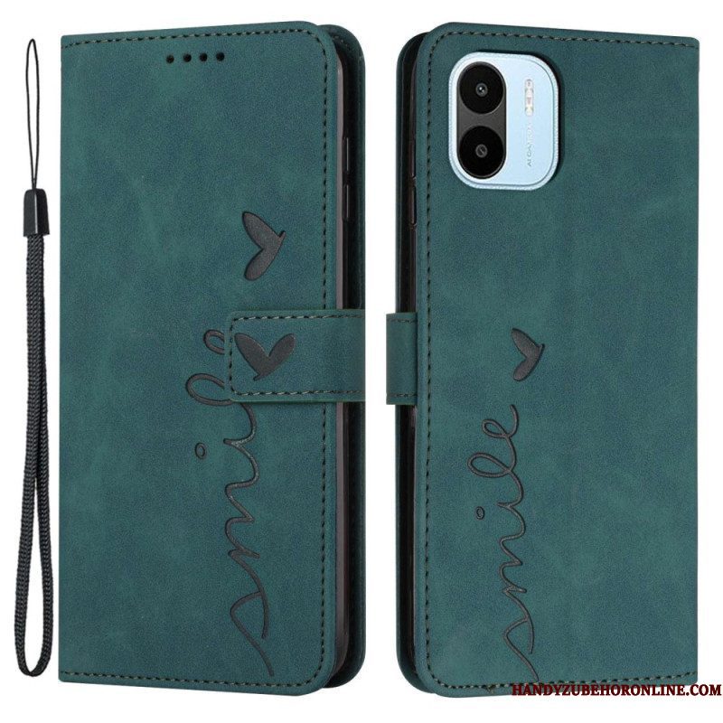 Leren Hoesje voor Xiaomi Redmi A1 Glimlach Met Sleutelkoord