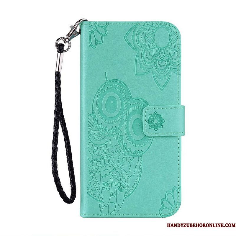 Leren Hoesje voor Xiaomi Redmi Note 10 / 10S Uil Mandala En Lanyard