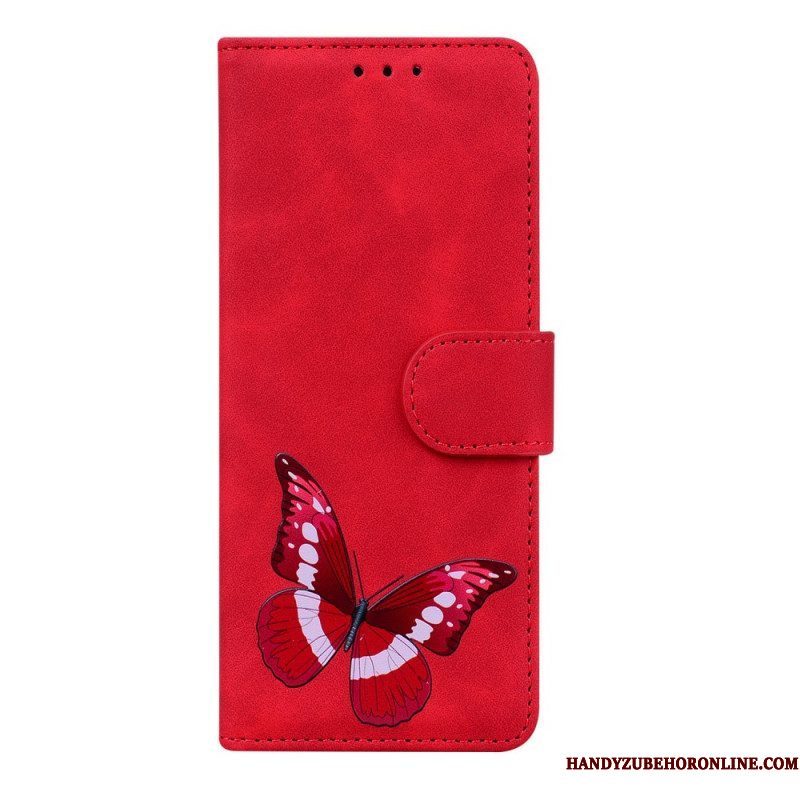 Leren Hoesje voor Xiaomi Redmi Note 11 Pro / 11 Pro 5G Huid-aanraking Vlinder