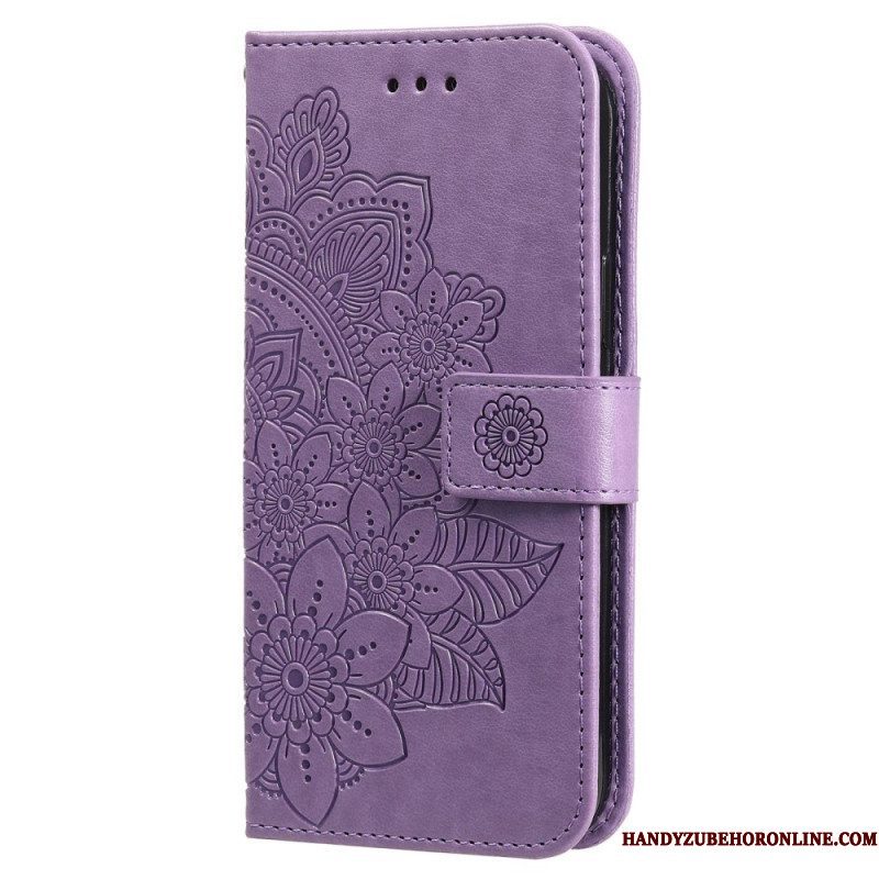 Leren Hoesje voor Xiaomi Redmi Note 12 5G Met Ketting Riem Bloem Mandala