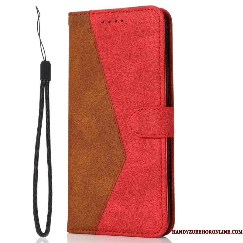 Leren Hoesje voor Xiaomi Redmi Note 12 5G Met Ketting Tweekleurige Riem