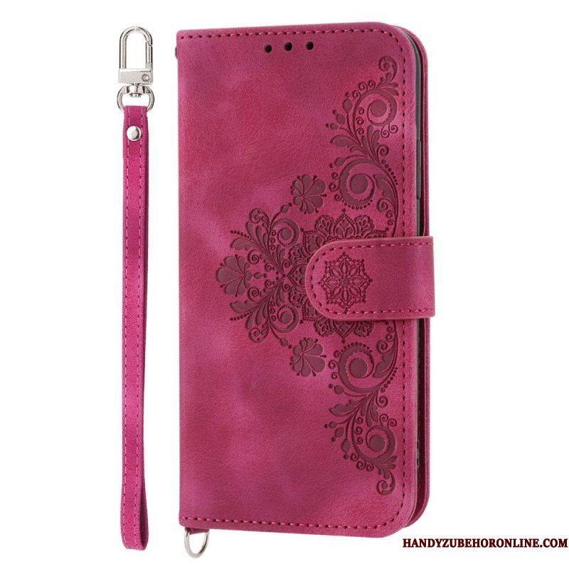 Leren Hoesje voor Xiaomi Redmi Note 12 Pro Bloemen Met Riem En Schouderriem