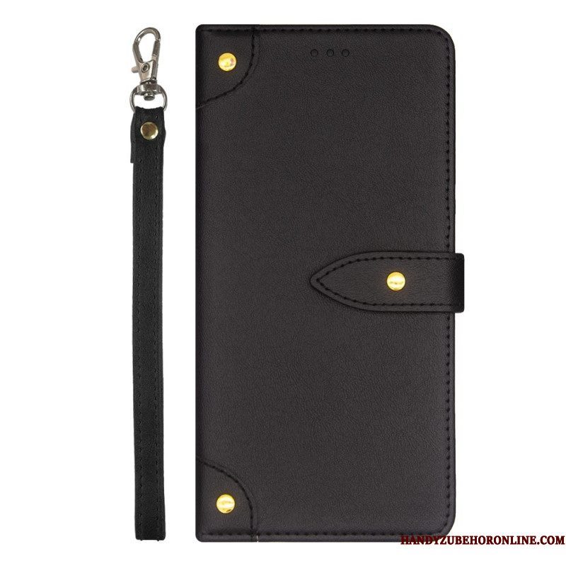 Leren Hoesje voor Xiaomi Redmi Note 12 Pro Klinknagels En Lanyard