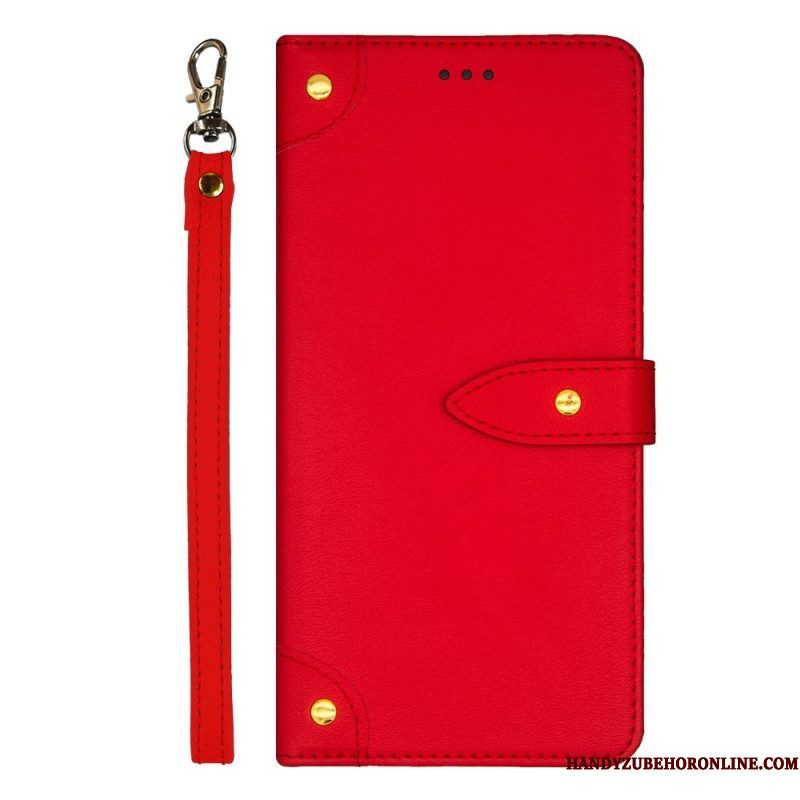 Leren Hoesje voor Xiaomi Redmi Note 12 Pro Klinknagels En Lanyard