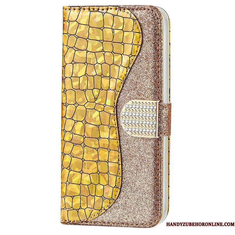 Leren Hoesje voor iPhone 13 Pro Max Krokodil Diamanten