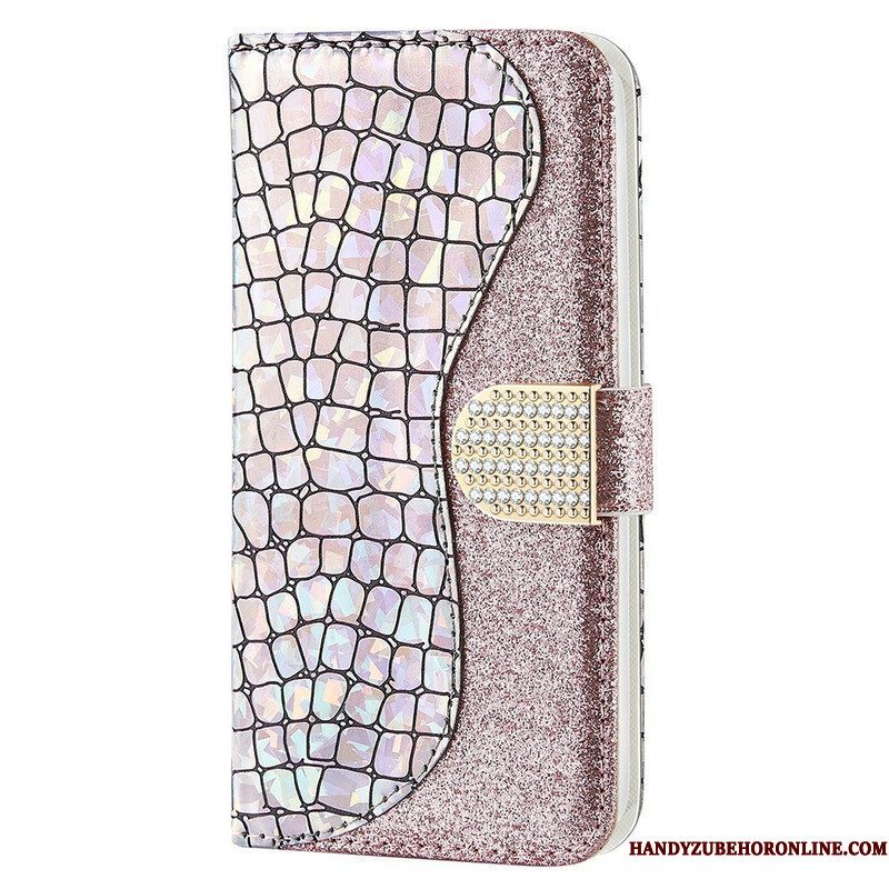 Leren Hoesje voor iPhone 13 Pro Max Krokodil Diamanten