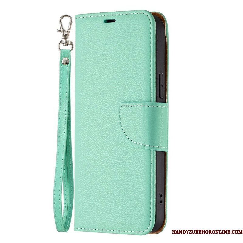 Leren Hoesje voor iPhone 13 Pro Max Met Ketting Gekleurde Lychee Leren Bandjes Met Leereffect