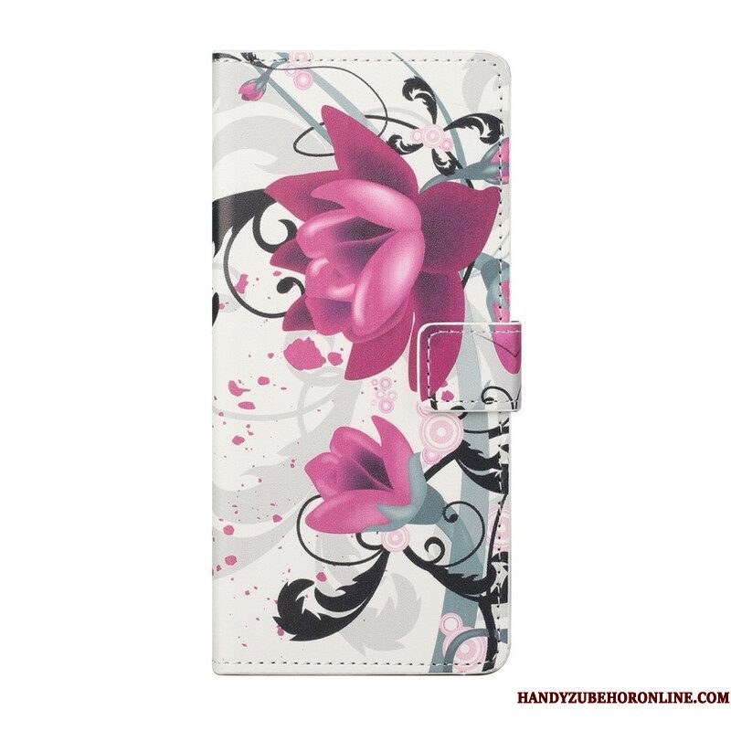 Leren Hoesje voor iPhone 13 Pro Tropische Bloemen