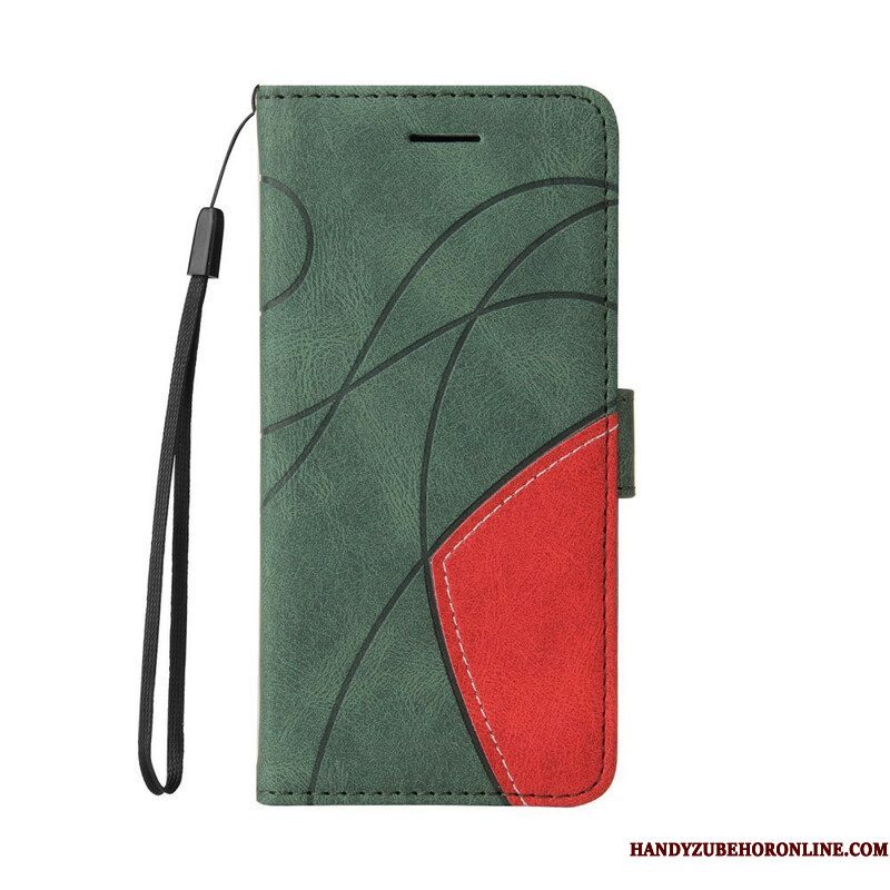 Leren Hoesje voor iPhone 13 Pro Tweekleurig Kenmerkend Kunstleer