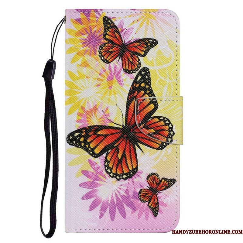 Leren Hoesje voor iPhone 13 Pro Vlinders En Zomerbloemen