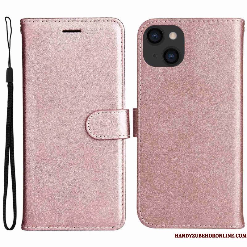 Leren Hoesje voor iPhone 14 Met Ketting Effen Met Bandje