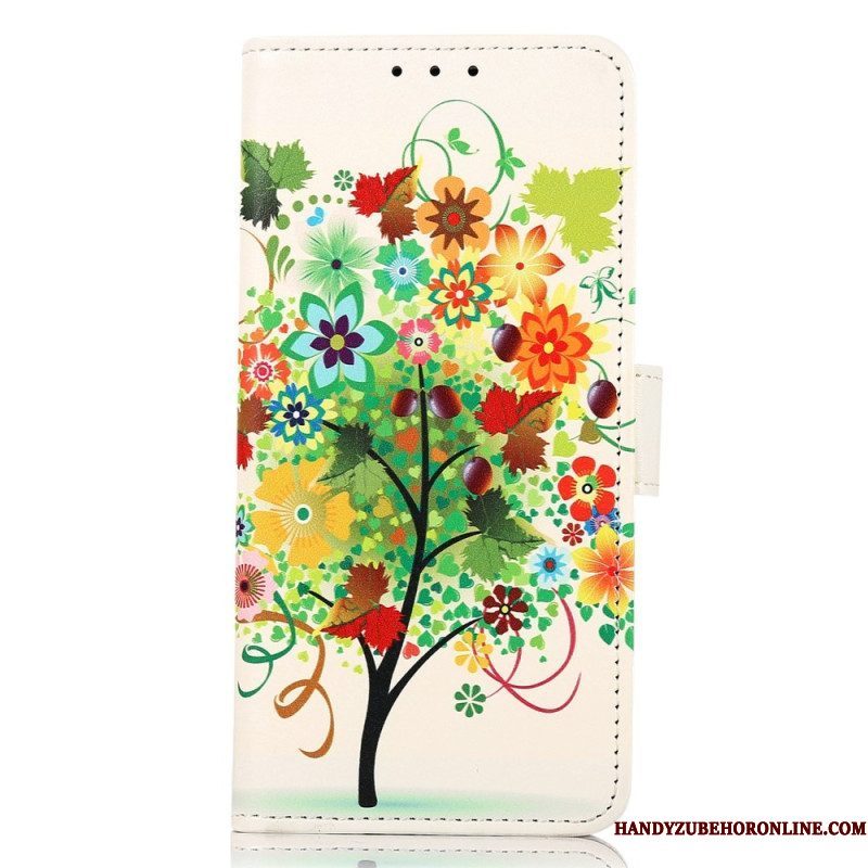 Leren Hoesje voor iPhone 14 Pro Max Bloeiende Boom