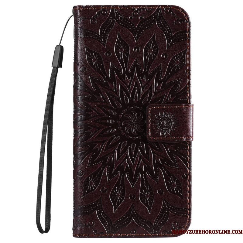 Leren Hoesje voor iPhone 14 Pro Max Mandala Zon Met Lanyard