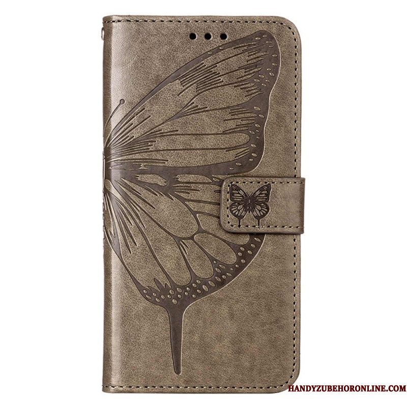Leren Hoesje voor iPhone 14 Pro Max Met Ketting Barokke Strappy Vlinder