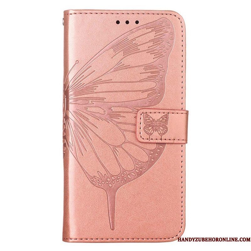 Leren Hoesje voor iPhone 14 Pro Max Met Ketting Barokke Strappy Vlinder