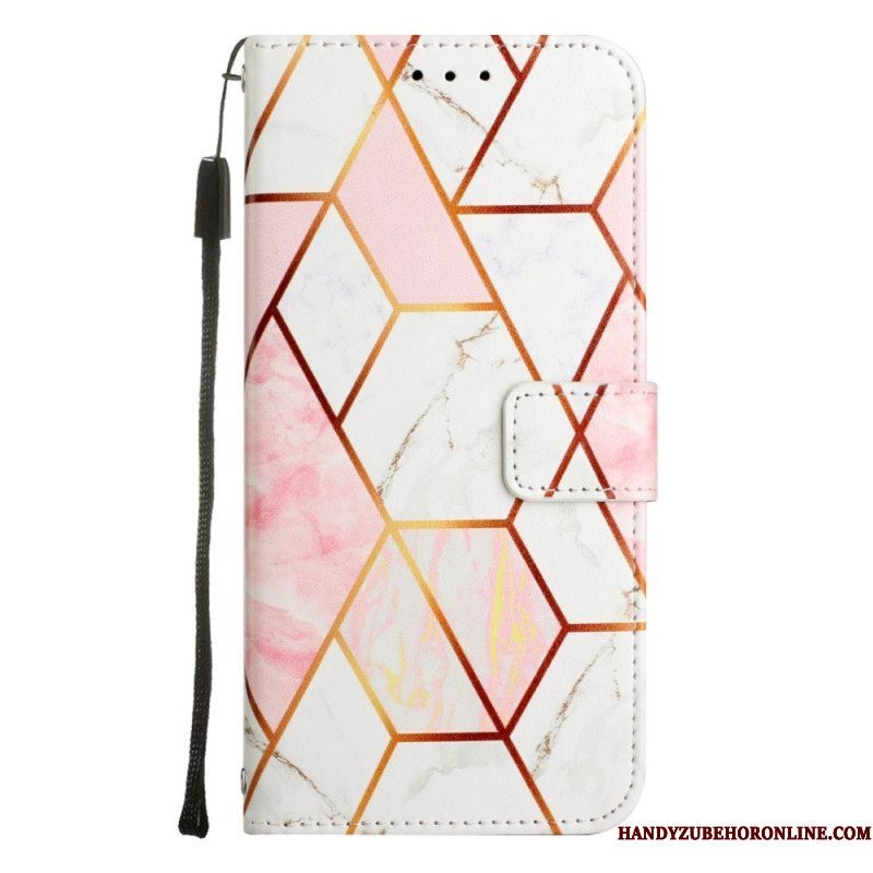 Leren Hoesje voor iPhone 14 Pro Max Met Ketting Marmer Strippen