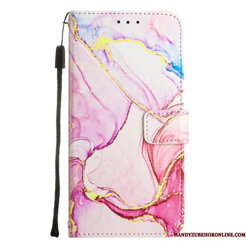 Leren Hoesje voor iPhone 14 Pro Max Met Ketting Marmer Strippen