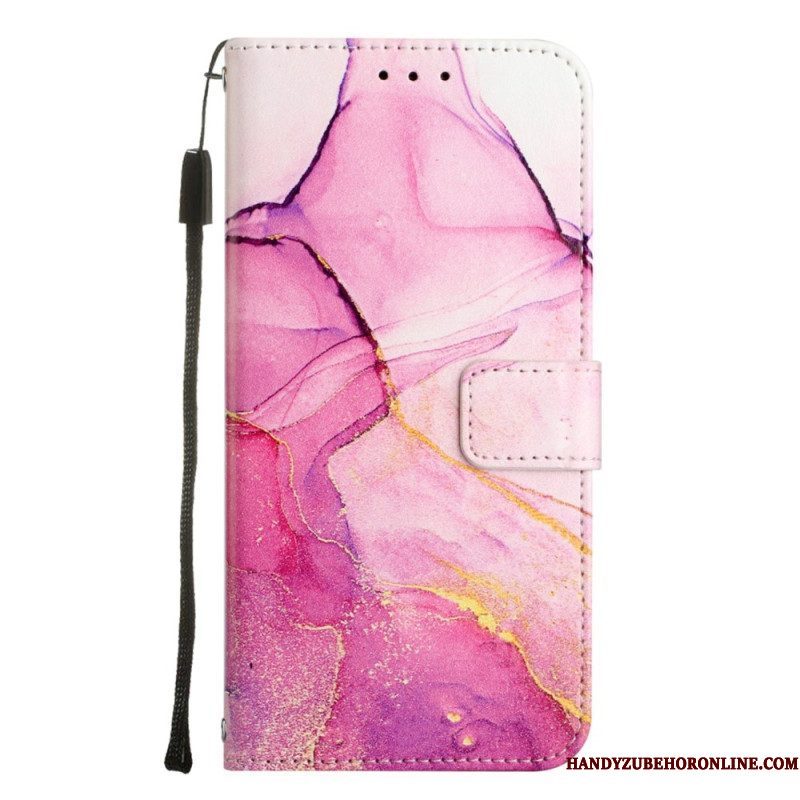 Leren Hoesje voor iPhone 14 Pro Max Met Ketting Marmer Strippen