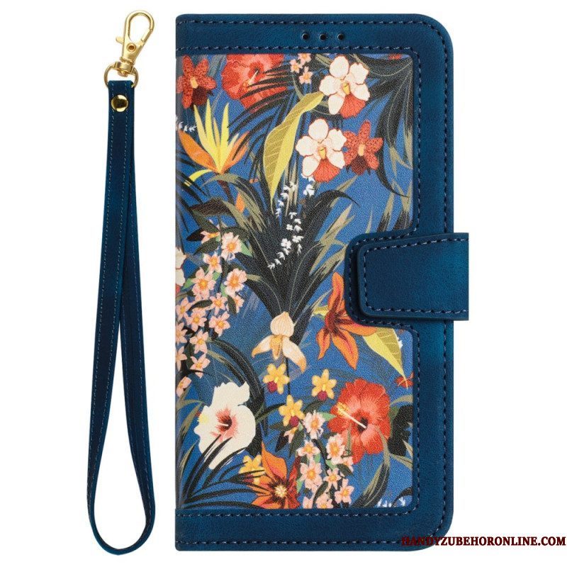Leren Hoesje voor iPhone 15 Luxe Bloemen
