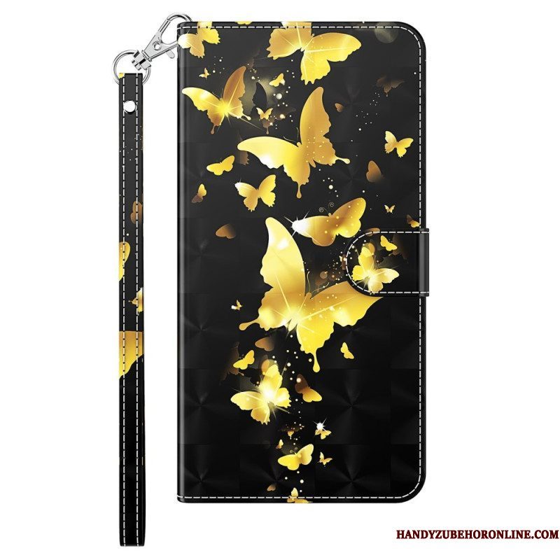 Leren Hoesje voor iPhone 15 Pro Max Met Ketting 3d Vlinders Met Koord