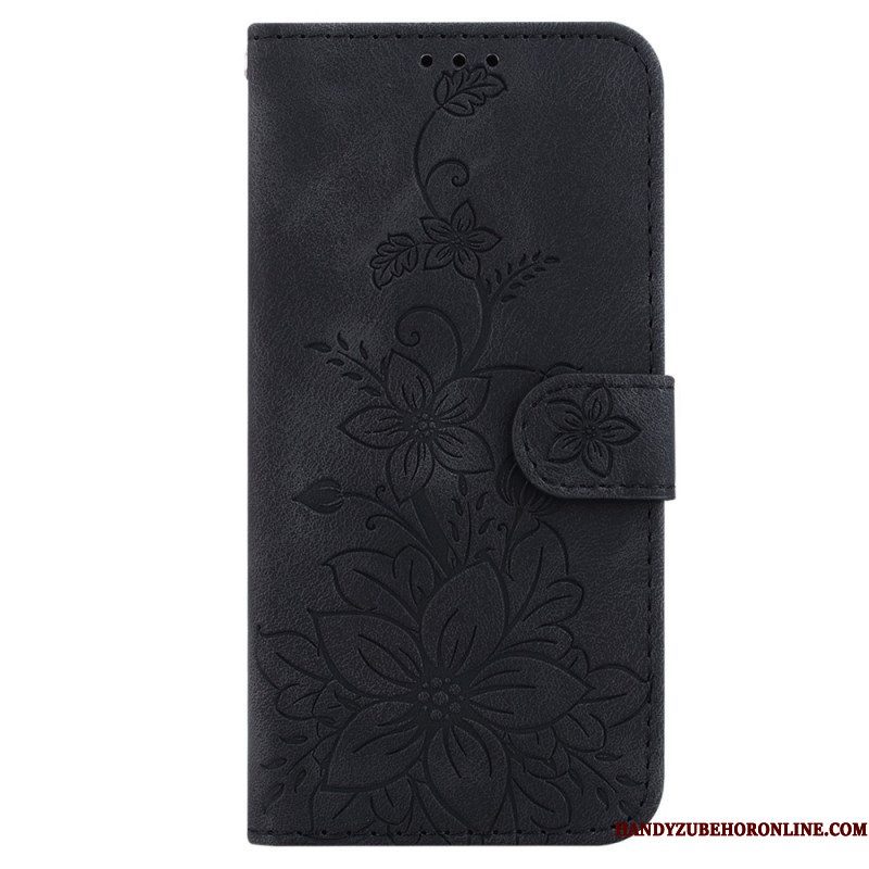 Leren Hoesje voor iPhone 15 Pro Max Met Ketting Bloemenband