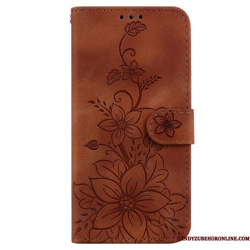 Leren Hoesje voor iPhone 15 Pro Max Met Ketting Bloemenband