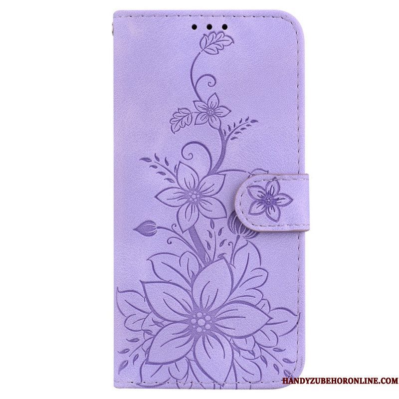 Leren Hoesje voor iPhone 15 Pro Max Met Ketting Bloemenband