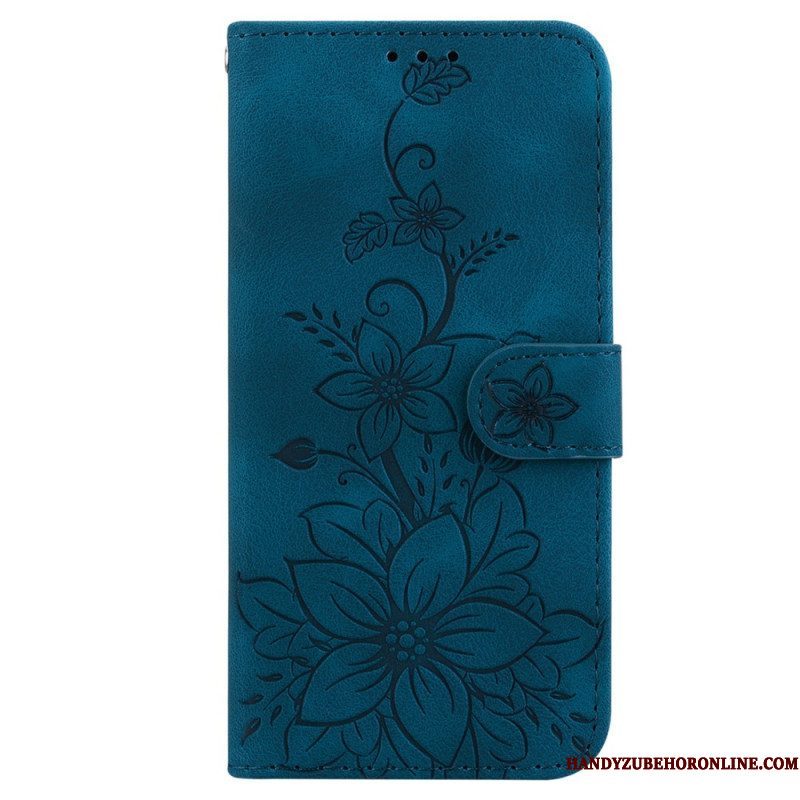 Leren Hoesje voor iPhone 15 Pro Max Met Ketting Bloemenband