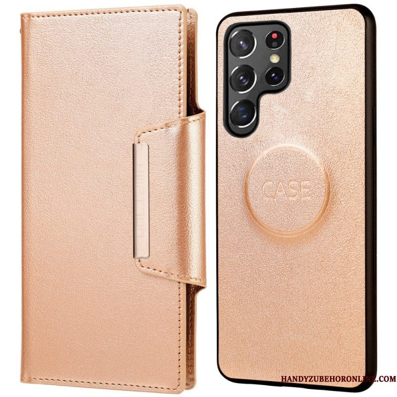 Telefoonhoesje Leren Hoesje voor Samsung Galaxy S22 Ultra 5G Afneembare Zilveren Sluiting