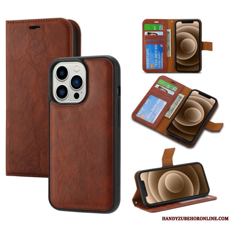 Telefoonhoesje Leren Hoesje voor iPhone 15 Plus Vintage Stijl Met Afneembare Schaal