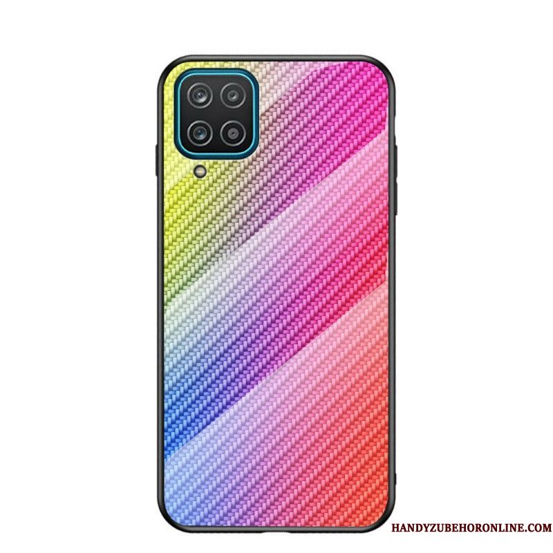 Telefoonhoesje voor Samsung Galaxy M12 / A12 Koolstofvezel Gehard Glas