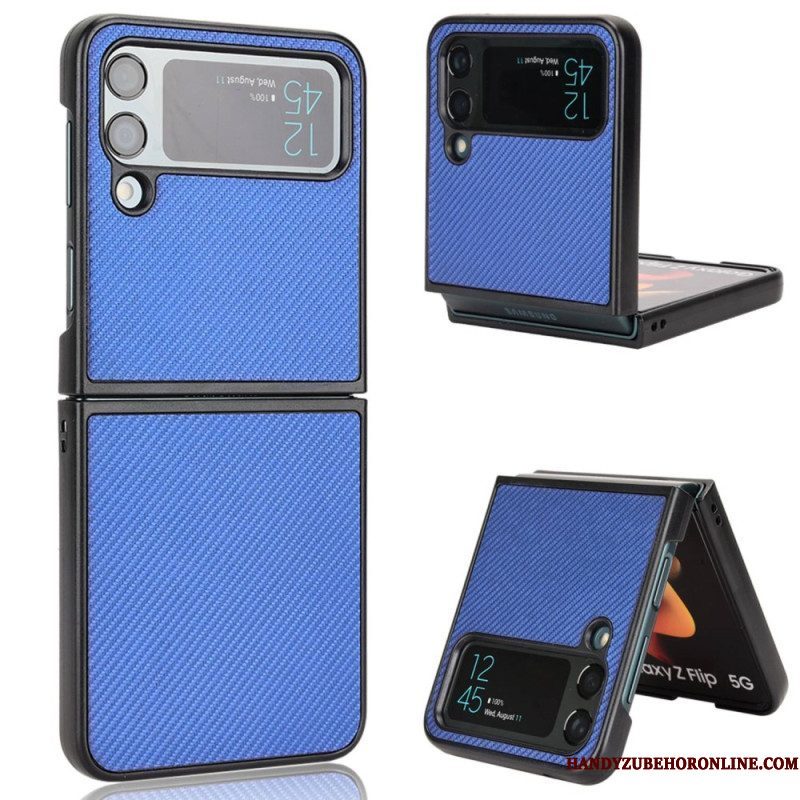 Telefoonhoesje voor Samsung Galaxy Z Flip 4 Folio-hoesje Koolstofvezeltextuur Met Leereffect