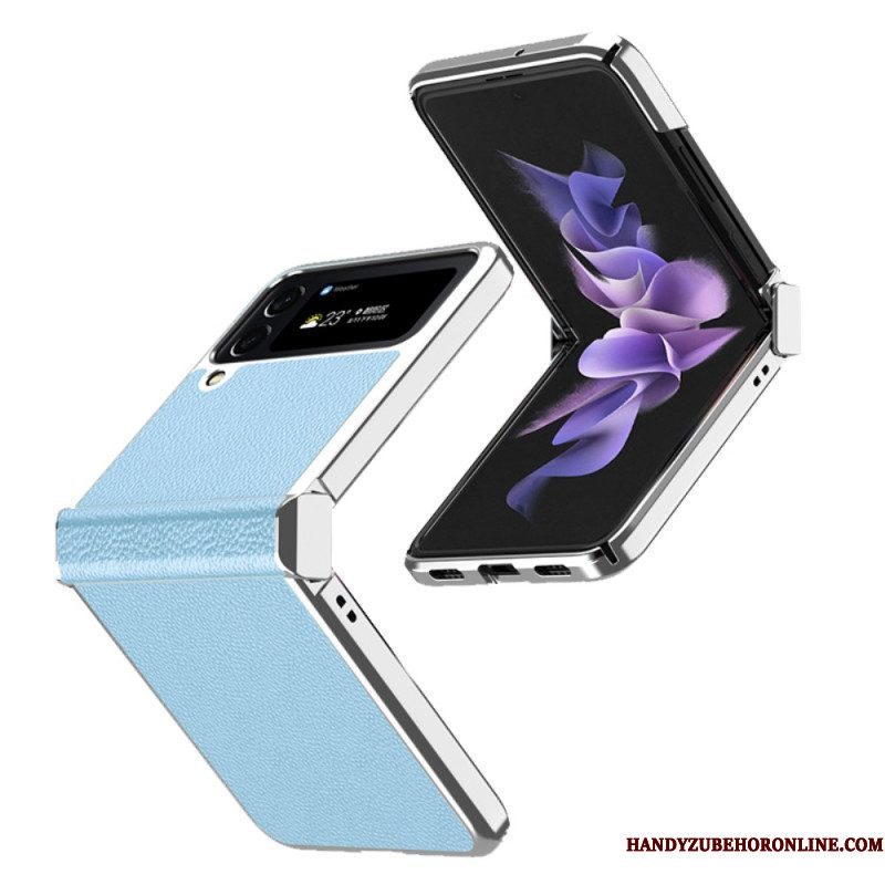 Telefoonhoesje voor Samsung Galaxy Z Flip 4 Folio-hoesje Litchi Lederen Metalen Randen