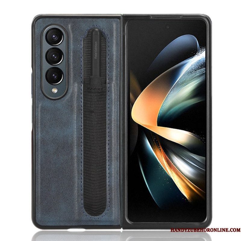 Telefoonhoesje voor Samsung Galaxy Z Fold 4 Retro Stylus Van Imitatieleer