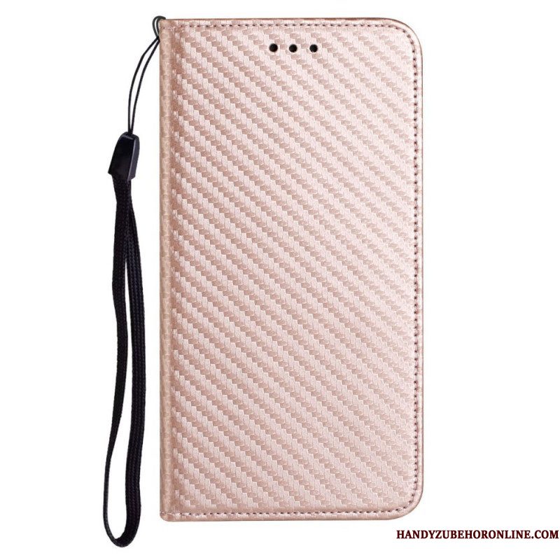 Bescherming Hoesje voor Samsung Galaxy M12 / A12 Met Ketting Folio-hoesje Band Van Koolstofvezel