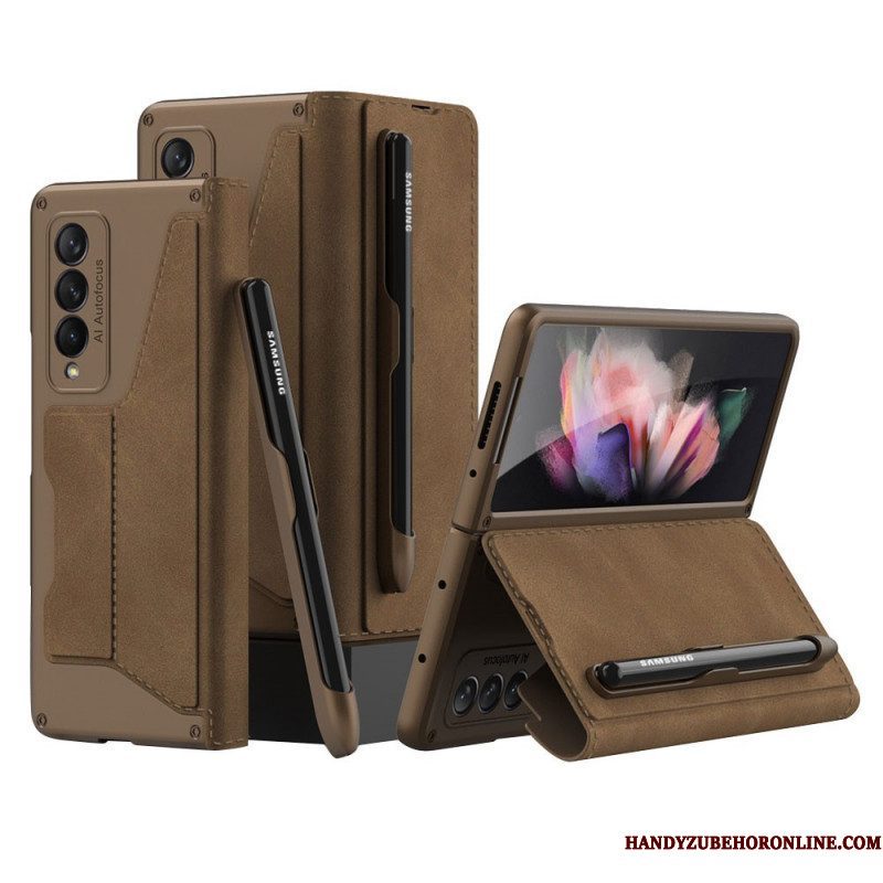 Bescherming Hoesje voor Samsung Galaxy Z Fold 3 5G Folio-hoesje Gkk-stylushouder Van Kunstleer